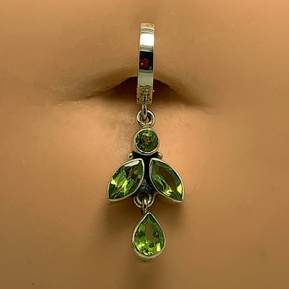 Peridot Belly Ring with Vivid Green Peridot Gems | August Birthstone Navel Ring - TummyToys Sexy Navel Rings