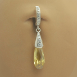 Yellow CZ Dangle Charm on CZ & Sterling Silver Belly Button Ring - TummyToys