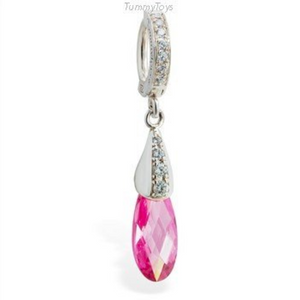 Hot Pink CZ Dangle Belly Ring | Sterling Silver Clasp - TummyToys