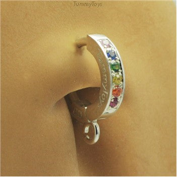 Rainbow Belly Button Ring with Jump Ring | Rainbow CZ & Silver | Customizable | Make your own - TummyToys