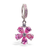 Pink Flower Belly Ring with 5 CZ Petals On Sterling Silver Pink CZ Clasp - TummyToys