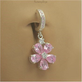 Pink Flower Belly Ring with 5 CZ Petals On Sterling Silver Pink CZ Clasp - TummyToys