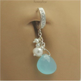 TummyToys Soft Blue And Creamy Pearl Belly Ring | Solid Silver with Freshwater Pearls - TummyToys