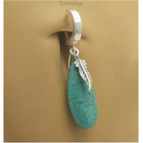 Silver & Turquoise Belly Ring with Silver Feather Charm | Boho - TummyToys