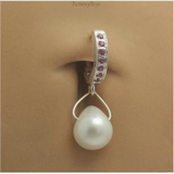 Teardrop Pearl Navel Ring with Ruby Red CZ Clasp | Sterling Silver - TummyToys