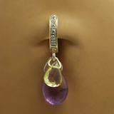Natural Gemstone & Silver Belly Ring with Amethyst And Lemon Quartz Dangle - TummyToys
