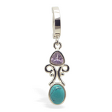 Amethyst & Turquoise Belly Button Ring | Solid Sterling Silver Clasp - TummyToys