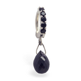 Silver and Black Belly Ring | Silver Clasp with Black Briolette Dangle Charm - TummyToys