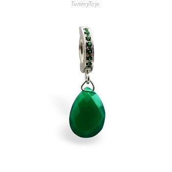 Emerald Green Quartz Belly Button Ring | Solid Silver Clasp with Quartz Dangle - TummyToys