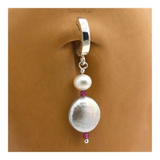 Silver & White Pearl Belly Ring | .925 Sterling Silver with Freshwater Pearls - TummyToys