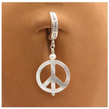 Mother of Pearl Belly Ring | Sterling Silver with MoP Peace Sign Dangle - TummyToys