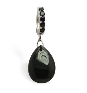 Black Belly Ring | Sterling Silver Clasp with Black CZs & Black Pendant - TummyToys