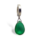 Silver Belly Ring with Green Quartz Dangle Charm - TummyToys