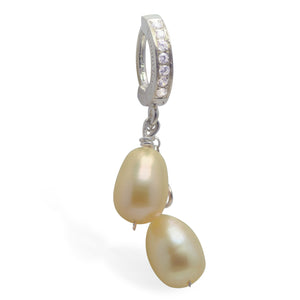 Clear CZ Belly Ring with Cream Pearl Dangle - TummyToys