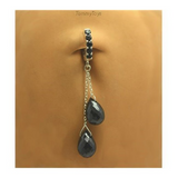 Sterling Silver Belly Ring with Brilliant Black On Black Quartz Dangle - TummyToys