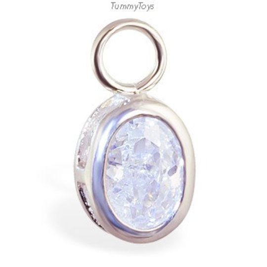 Changeable Oval CZ Belly Ring Swinger Charm - TummyToys