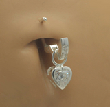 Changeable CZ Heart Belly Ring Swinger Charm ONLY In14k White Gold - TummyToys