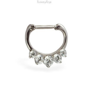 Surgical Steel Septum Clicker with 5 Glittering CZ Stones - TummyToys