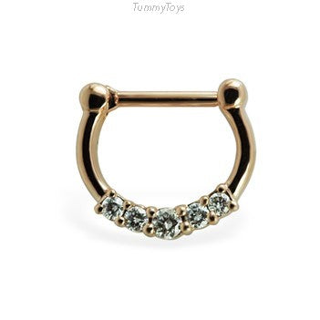 Solid 14K Rose Gold Septum Clicker with Diamonds - TummyToys