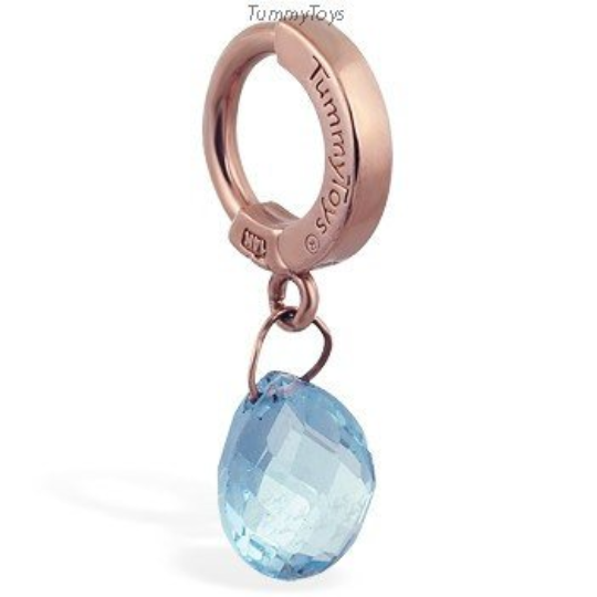 14K Rose Gold Belly Ring with Genuine Blue Topaz Charm - TummyToys